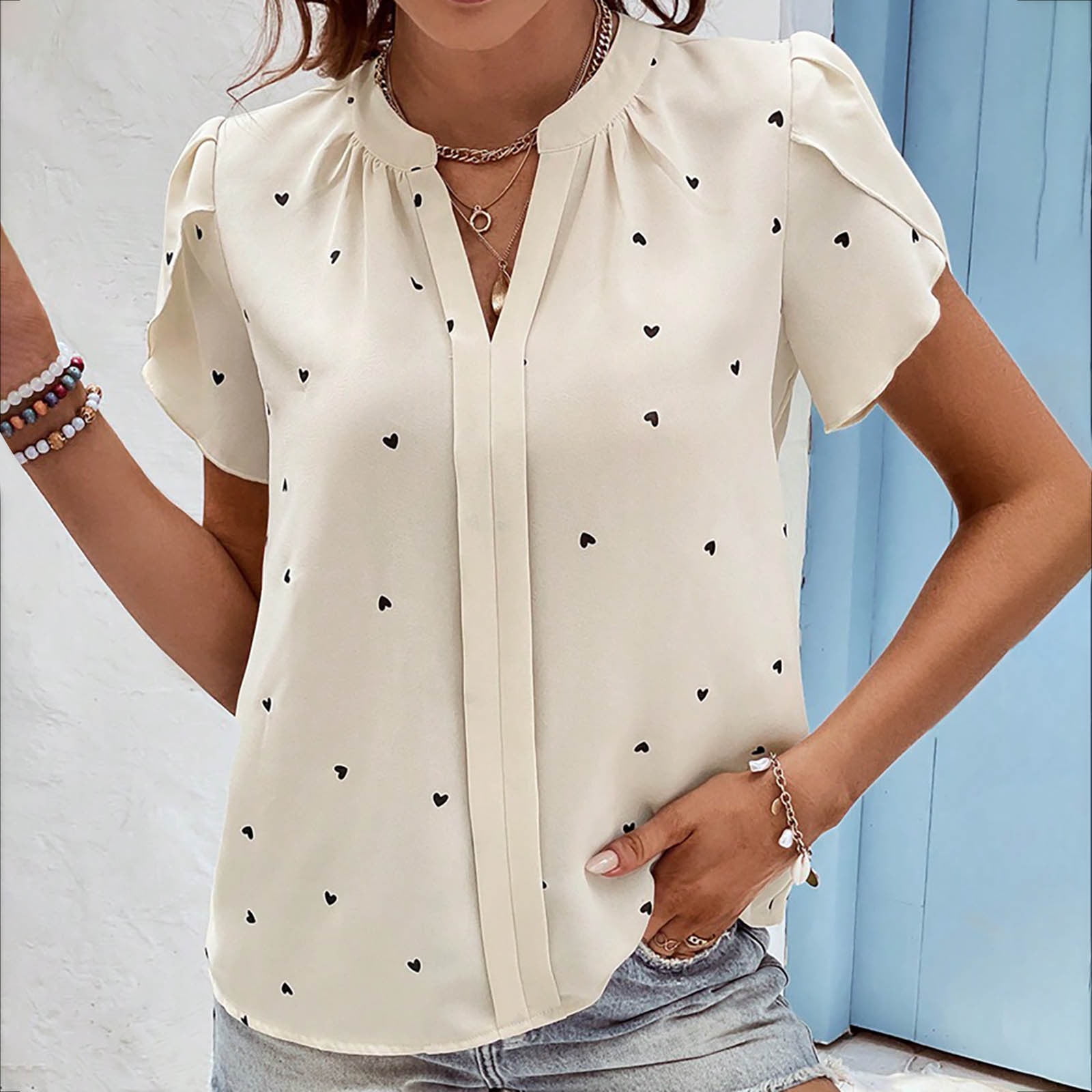 Chemisier Femme Chic Et élégant T-shirt Femme Floral Manches 3/4 - Col V - Style Bohème Blouse Femme Chic Et élégant