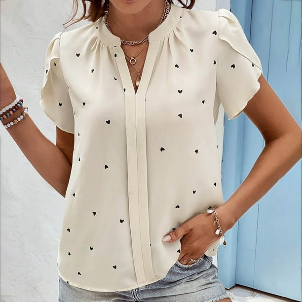 Fiudx Ofertas Relámpago Camisa de Manga Corta con Cuello En V para Mujer