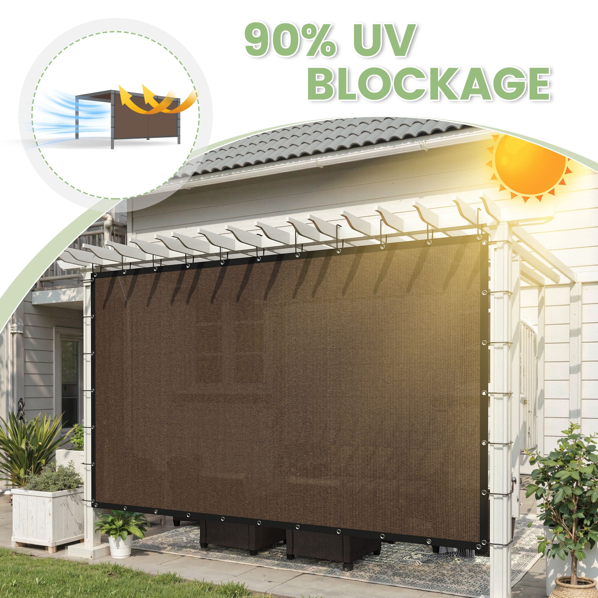 DIFY 90% Sun Shade Cloth with Every 2 FT Grommets 6' x 8', Mocha
