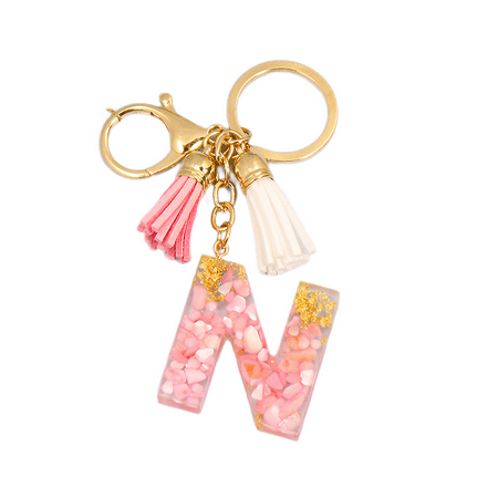 Cute Initial Keychain A-Z Letter Sparkly Glitter Key Chain Premium Bag  Charm Keychain Accessories (N,2PCS)