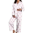 thumbnail image 2 of Womens Pajamas Set Valentine's Day Theme Print Long Sleeve Shirts Pants Casual Cozy Loungewear Nightwear 2 Piece Sets for Women Pink XL, 2 of 5