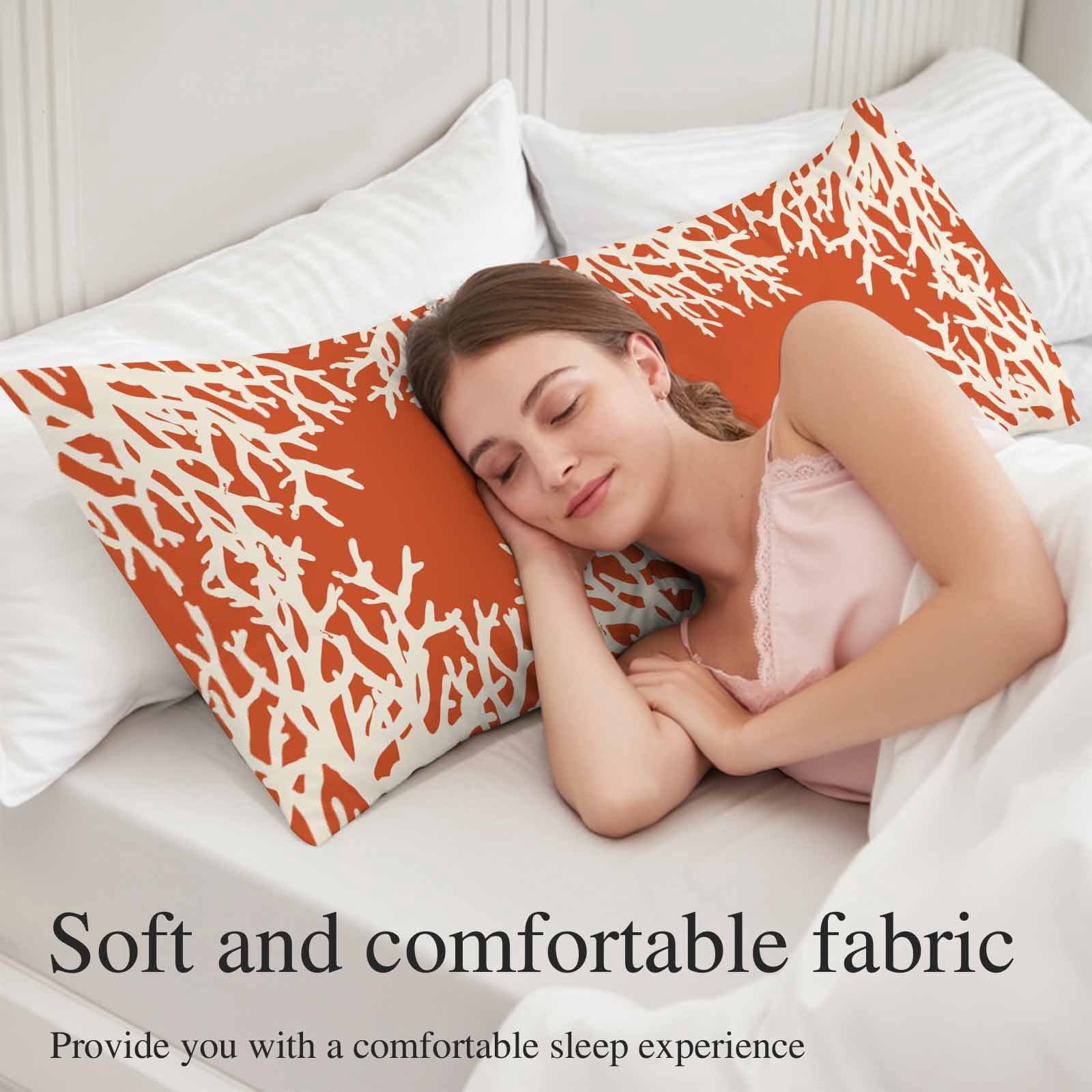 Coastal Coral Long Body Pillow Covers, Orange White Ocean Marine Nautical Beach Soft Throw Pillow Cases with Invisible Zipper, Decorative Pillowcase Pillows Protectors for Sofa Bed Couch 20"x60"