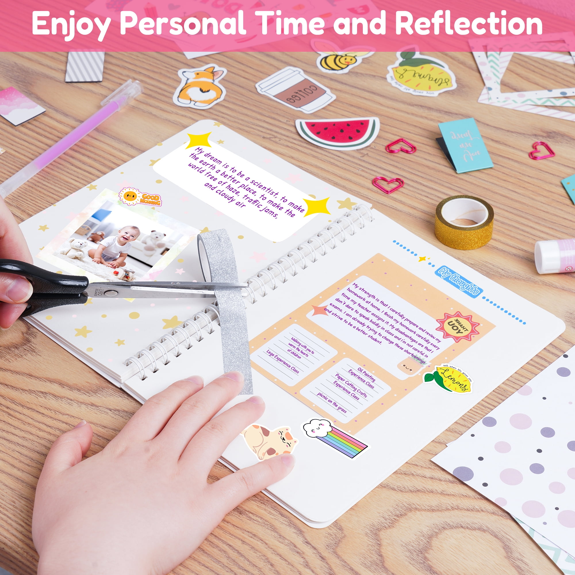 DIY Journal Kit for Girls & Boys - Birthday & Christmas Gift for Ages 8-12, Scrapbook & Diary Supplies Toy Set for Creativity, Mindfulness & Self-Expression, Journaling Art Crafts Kit for Kids