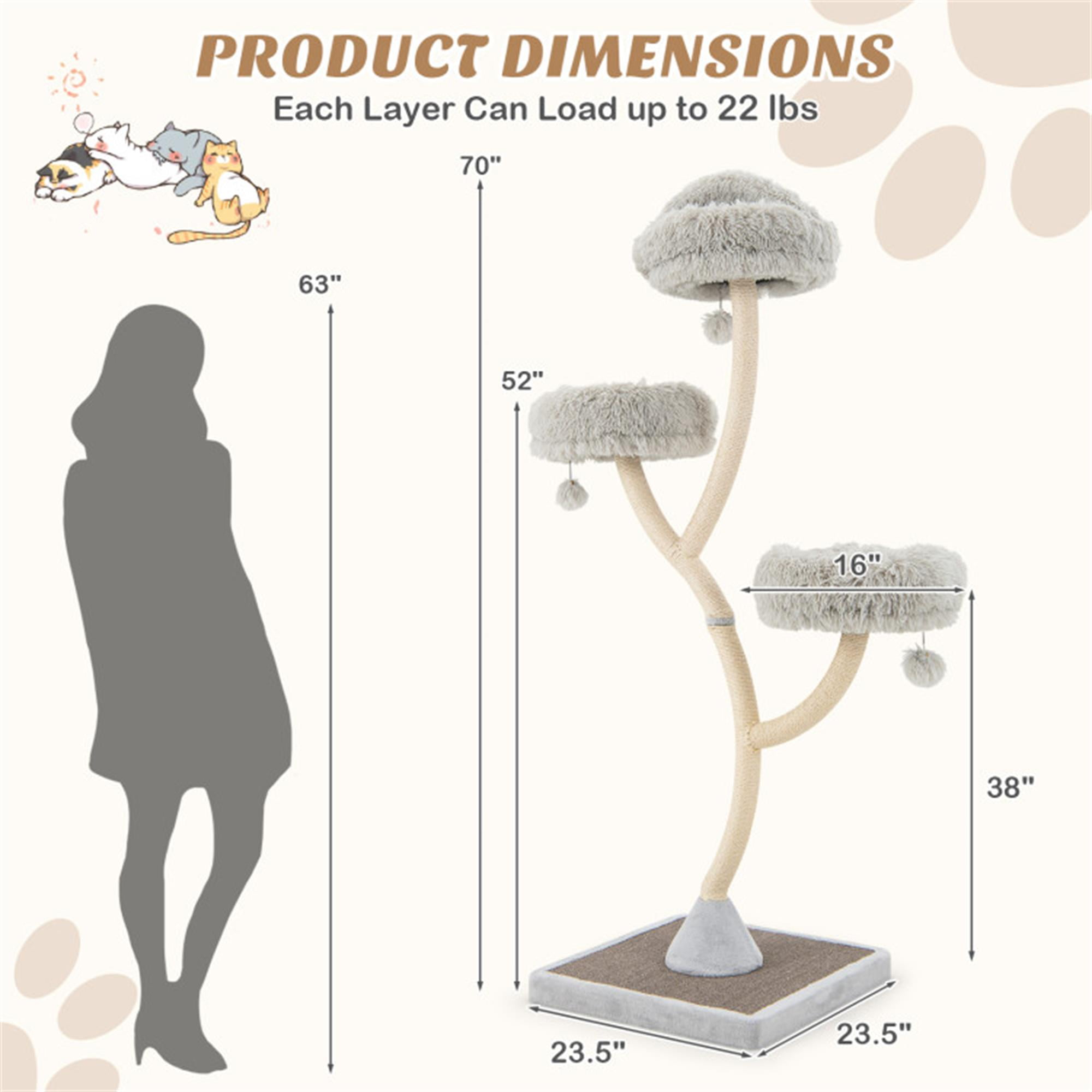 Kadyn 70" Modern Cat Tree Tower for Indoor Cats, Large Cat Condo with Scratching Post and Removable Pads for Small Large Cats, Gray