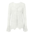 thumbnail image 6 of JIAYUE Women's Swimsuit Cover-Ups Solid Color Long Sleeve V Neck Lace Up Knit Scalloped Beach Hollow Cardigan Comfortable Swimwear Cover Up Top, 6 of 6