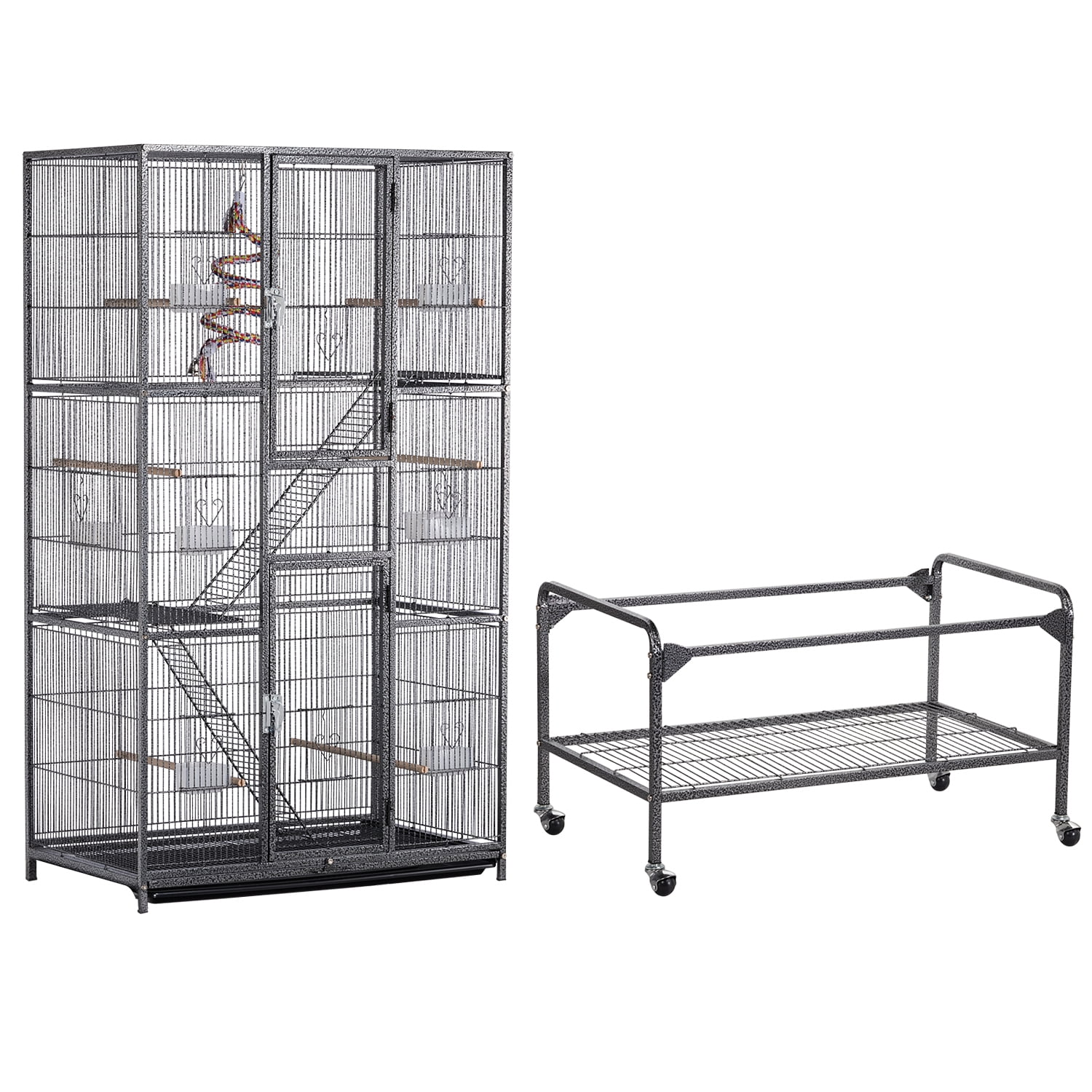 Alden Design 69" H Rolling Extra Large Metal Bird Cage with Detachable Stand for Parrots, Black
