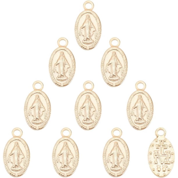 10 colgantes ovalados dorados con dijes de acero inoxidable 304, de metal milagroso, con orificio pequeño de 0,8 mm, para hacer joyas y manualidades.