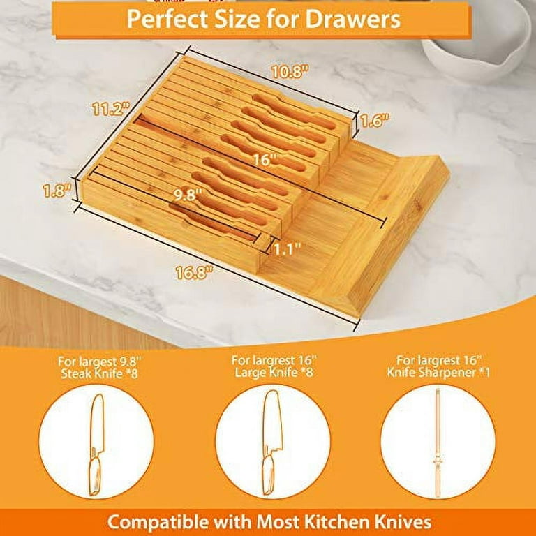 6Pcs Kitchen Knife Set with In-Drawer Bamboo Knife Organizer- 3.5-8 Inch  Set Kitchen Knives German High Carbon Stainless Steel Sharp Knife, Knives  Set