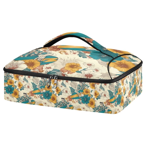 Iauyy Casserole Carrier for Hot Food Insulated Casserole Travel Carry Bag with Lid Food Warmer Bag for Party/Picnic,Hawaiian-style Flowers