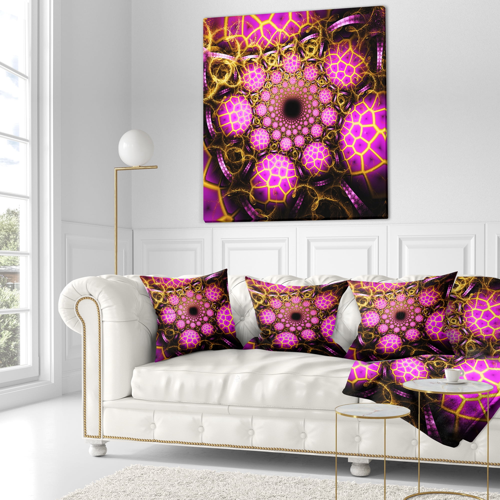 Designart 16" x 16" Abstract Purple Fractal and Flower Polyester Throw Pillow