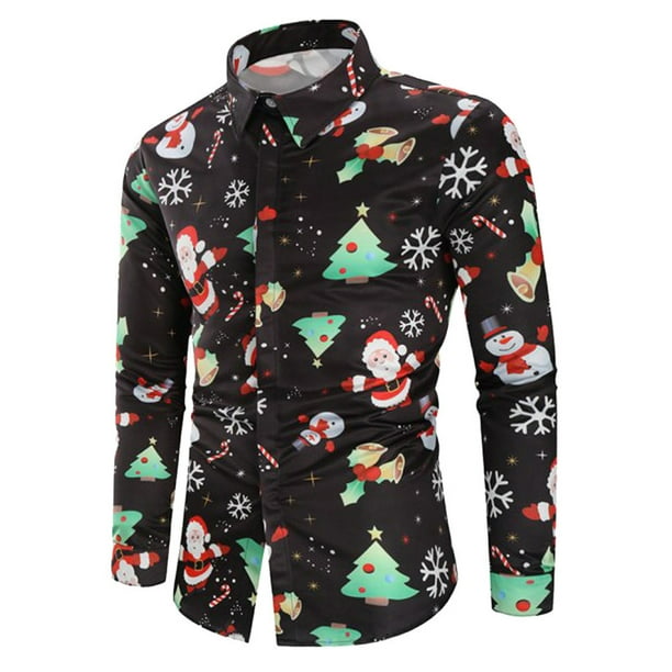 UKAP - Men Casual Snowflakes Santa Plaid Printed Blouse Christmas Shirt ...