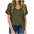 thumbnail image 1 of Hauts à Manches Courtes pour Femmes Hauts Unis à Manches Courtes Col en V Décontracté avec Poches T-Shirt Hauts Décontractés pour Femmes, 1 of 4