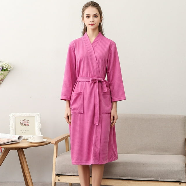 Kelon Women Robes On Sale Woman Blending Pajamas Unisex Breathable Solid Color Bathrobe Splicing Home Clothes Robe Coat