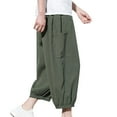 thumbnail image 2 of hotojiny Men's Linen Harem Pants Lightweight Loose Boho Yoga Trousers Big and Tall Drawstring Elastic Waist Beach Cropped Trousers, 2 of 3