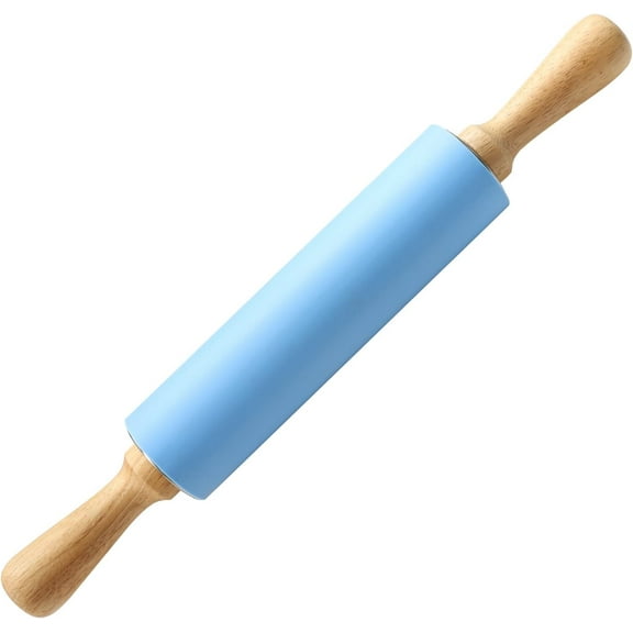 15-inch Silicone Rolling Pin for Baking, Non-stick Surface and Comfortable Wood Handles