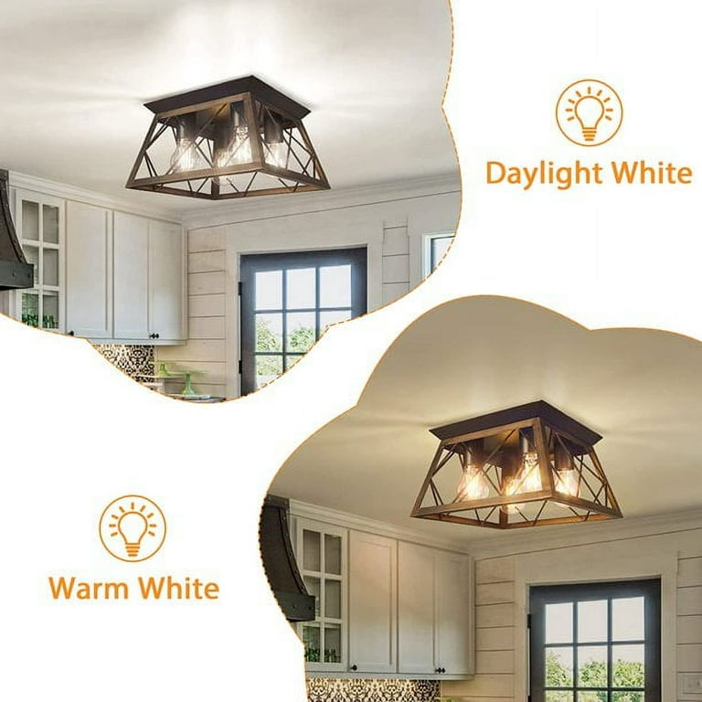 4 Light Industrial Semi Flush Mount Ceiling Light Rustic Farmhouse Ceiling  Light Fixture for Entryway Kitchen by PYNSSEU 