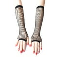 thumbnail image 2 of Liacowi 80s Fingerless Black Long Gloves Pierced Elbow Length Fishnet Satin Gloves for Women in Theme Party Costume Accessories, 2 of 5