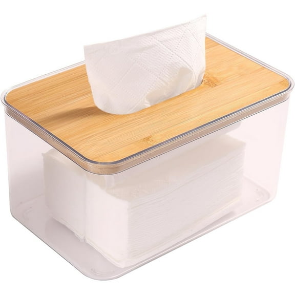 Acrylic Tissue Box Cover, Bamboo Dryer Sheet Holder, Wooden Rectangular Dryer Sheet Dispenser for Storage on Bathroom Vanity, Countertop, Bedroom Dresser