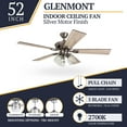 thumbnail image 3 of Prominence Home Glenmont 52" Pewter Ceiling Fan with 5 Blades, 3 Arm Seeded Glass Light Kit, Pull Chains & Reverse Airflow, 3 of 15