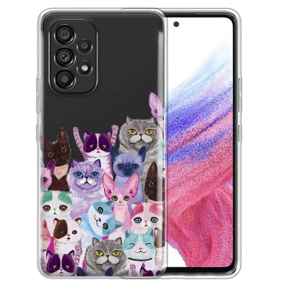 WIRESTER Transparent Soft Gel TPU Clear Case Slim Protective Cover for Samsung Galaxy A53 5G 6.5" 2022, Cat Family