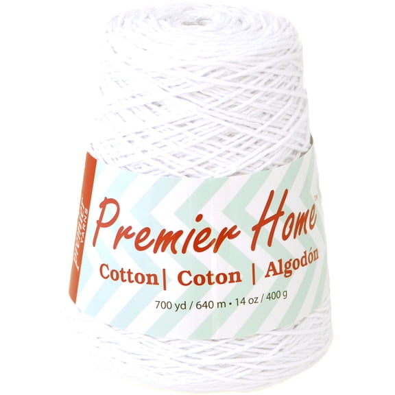 Premier Home Cotton Solid Cone Yarn, Ideal Knitting and Crochet Supplies, Made of Recycled Cotton and Polyester, White