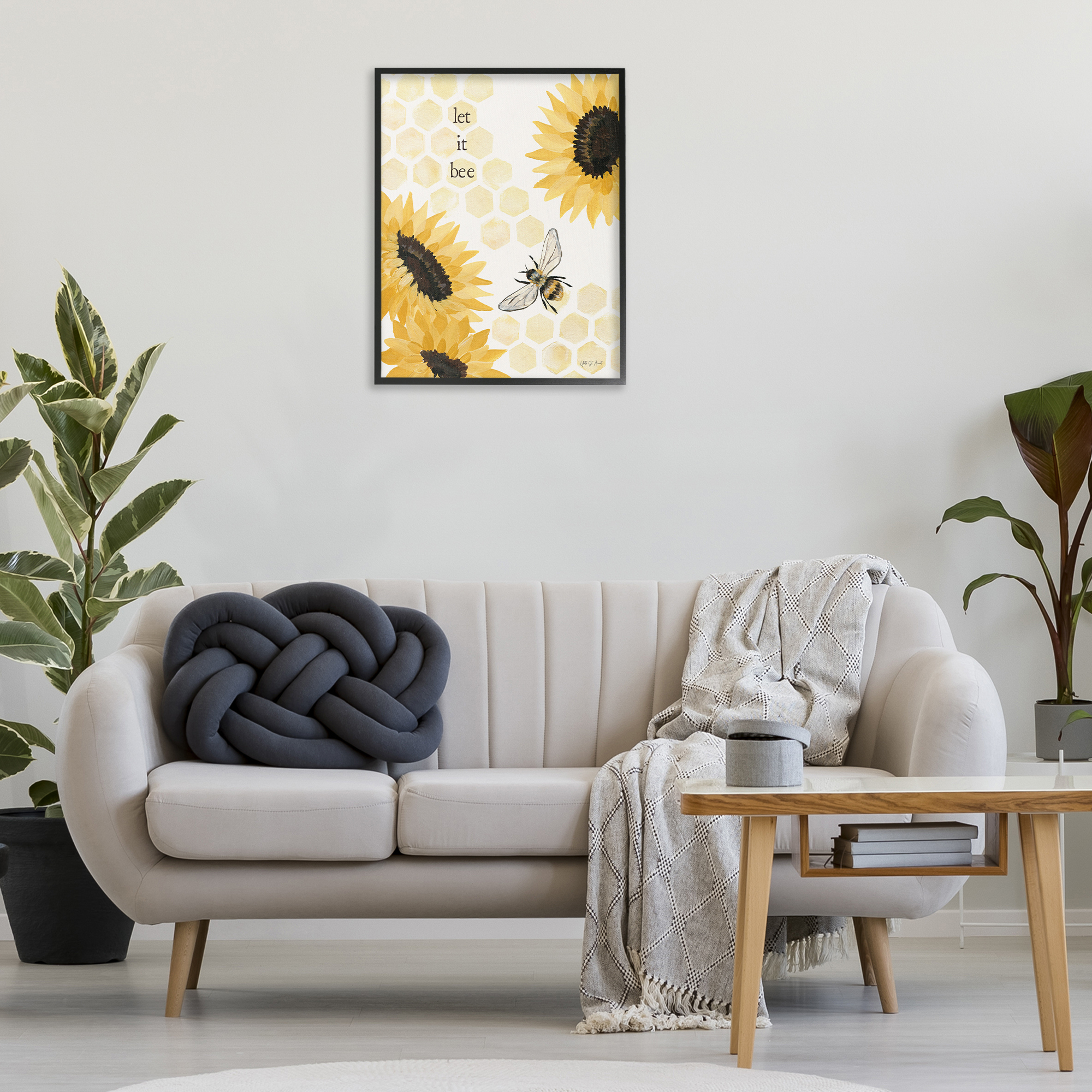 Stupell Industries Let It Bee Honeycomb Botanical & Floral Painting Black Framed Art Print Wall Art, 24 x 30