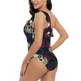 thumbnail image 4 of Haiem Roses Skulls Women's One Piece Swimsuits Tummy Control One Shoulder Bathing Suits Ruffle Swimwear-Medium, 4 of 8