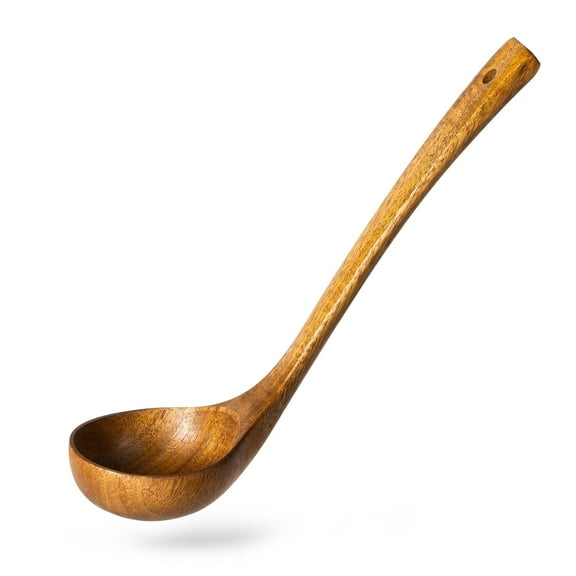 Hefild Wooden Ladle for Soup, Long Handle Deep Soup Ladle Utensil for Serving & Cooking, Teak Wooden Spoons for Soup - Eco Friendly, Natural and Sustainable
