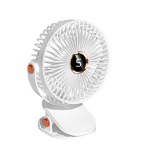 ChicYu Clip-On Desk Fan with Digital Display USB Rechargeable Mini Student Fan for Elementary School, Foldable Design with 3 Speed Classroom Cooler White