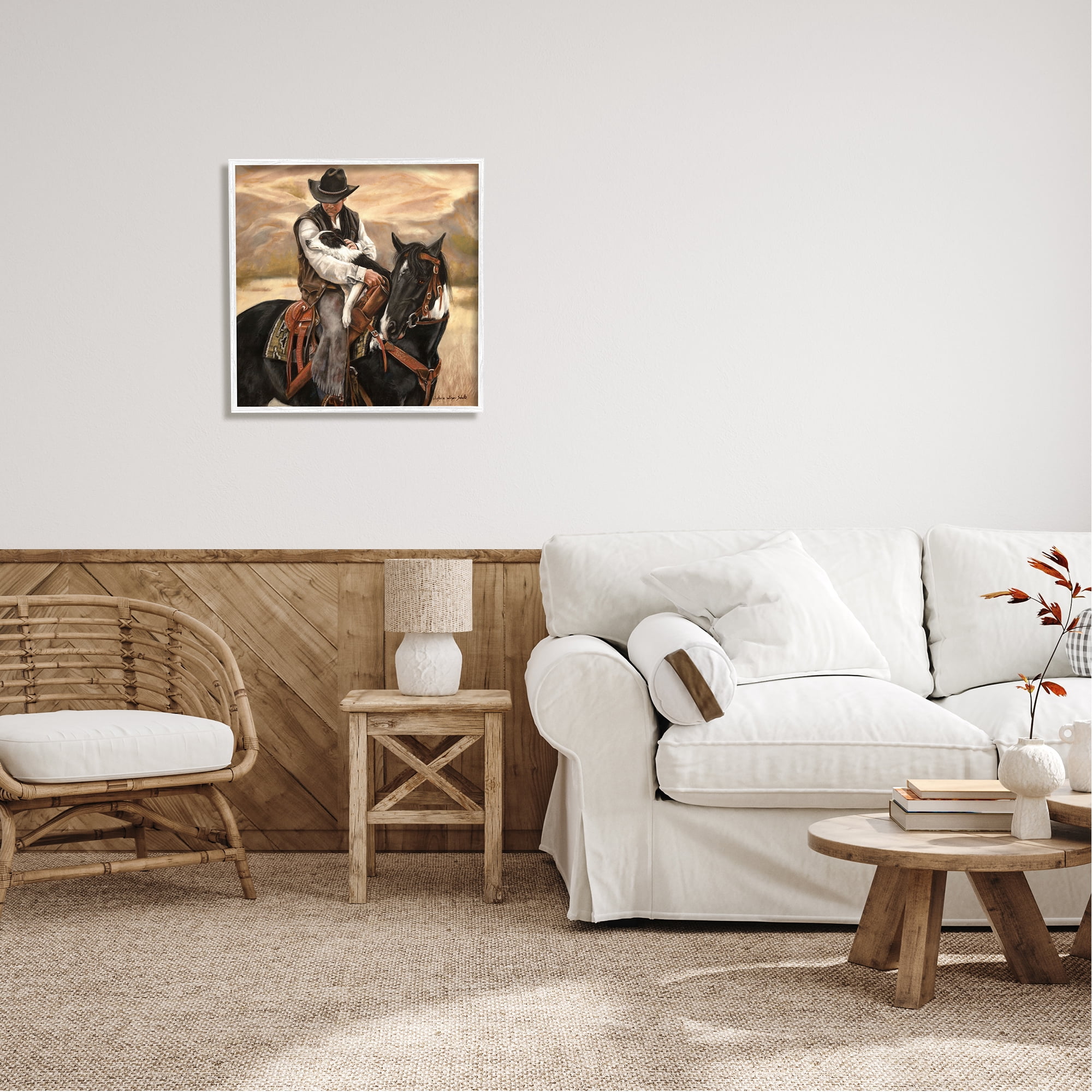 Stupell Industries Cowboy with Dog Landscape Animals & Insects Painting White Framed Art Print Wall Art, 24 x 24