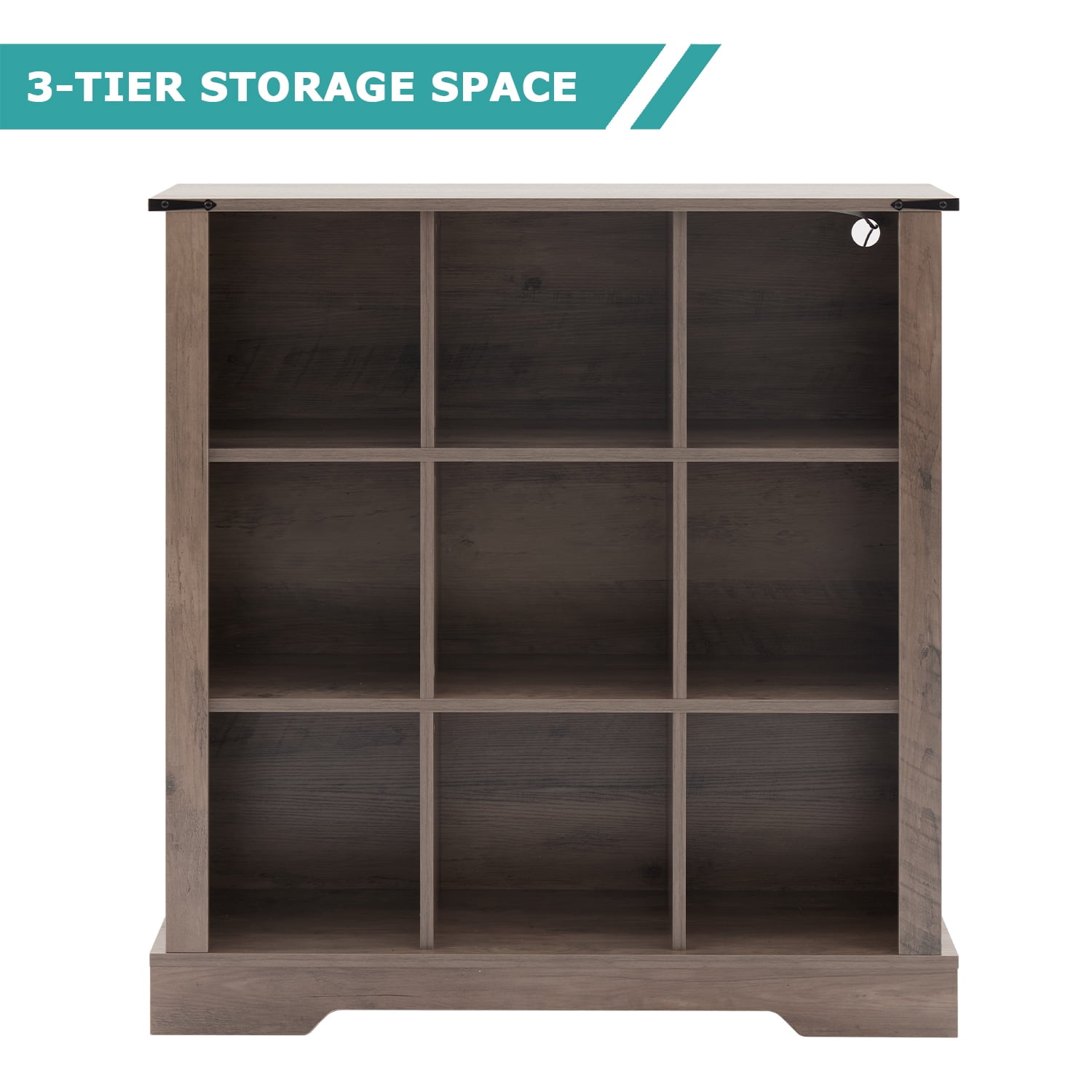 9-Cube LED Bookshelf - Mid-Century Modern Wood Storage Shelf for Bedroom, Living Room & Office, Gray