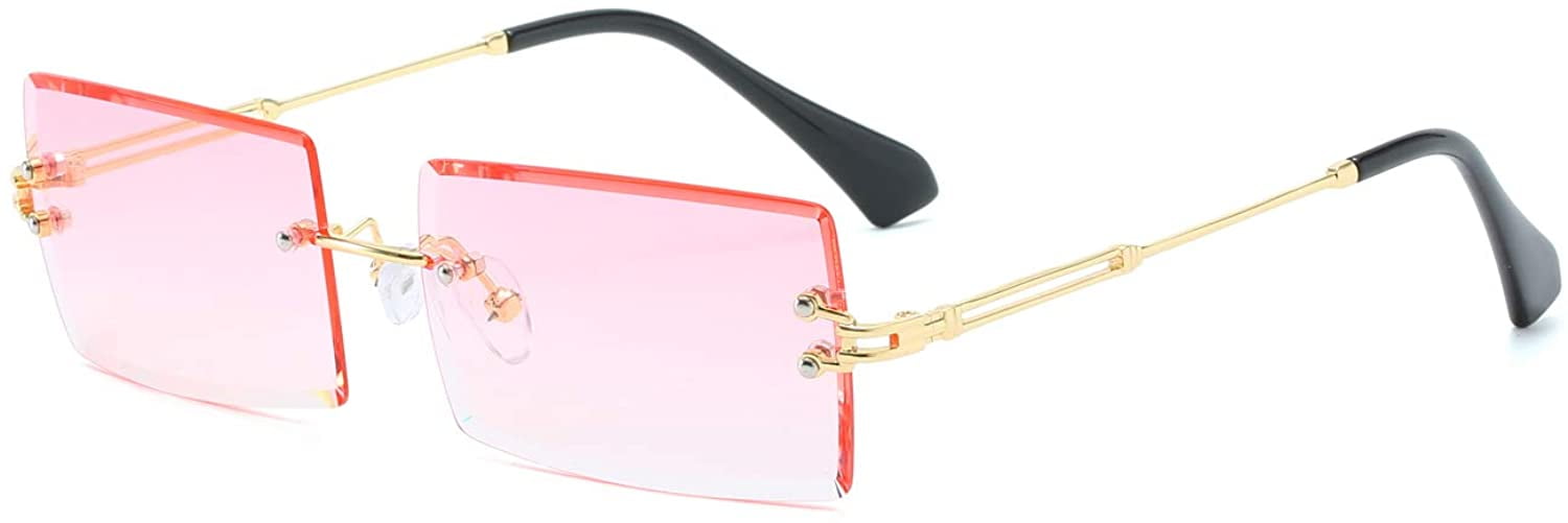 Rimless Rectangle Sunglasses for Women Fashion Square Sun Glasses Eyewear