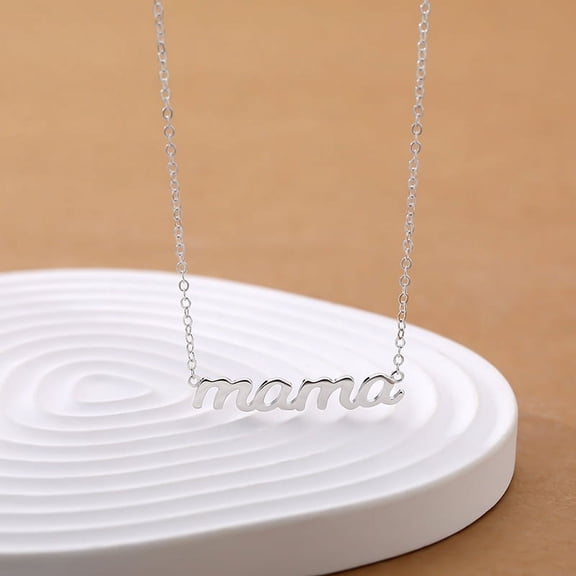 Nvzi -b Mothers Day Gifts for Mom Necklaces for Mama Birthday Present for Mom Stainless Steel Letter Necklace(Silvery)