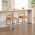 thumbnail image 5 of Guyou 26" Rattan Barstools Set of 2, Boho Solid Wood Counter Height Bar Stools, PU Upholstered Kitchen Island Chairs for Dining Room Bar, Brown, 5 of 9