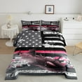 thumbnail image 2 of Vintage American Flag Comforter Sets, Camo Pink And Black Aircraft Bedding Full Grunge Retro Stars And Stripes Bed Set, Airplane Army Force Theme Duvet Set 3Pcs, 2 of 6
