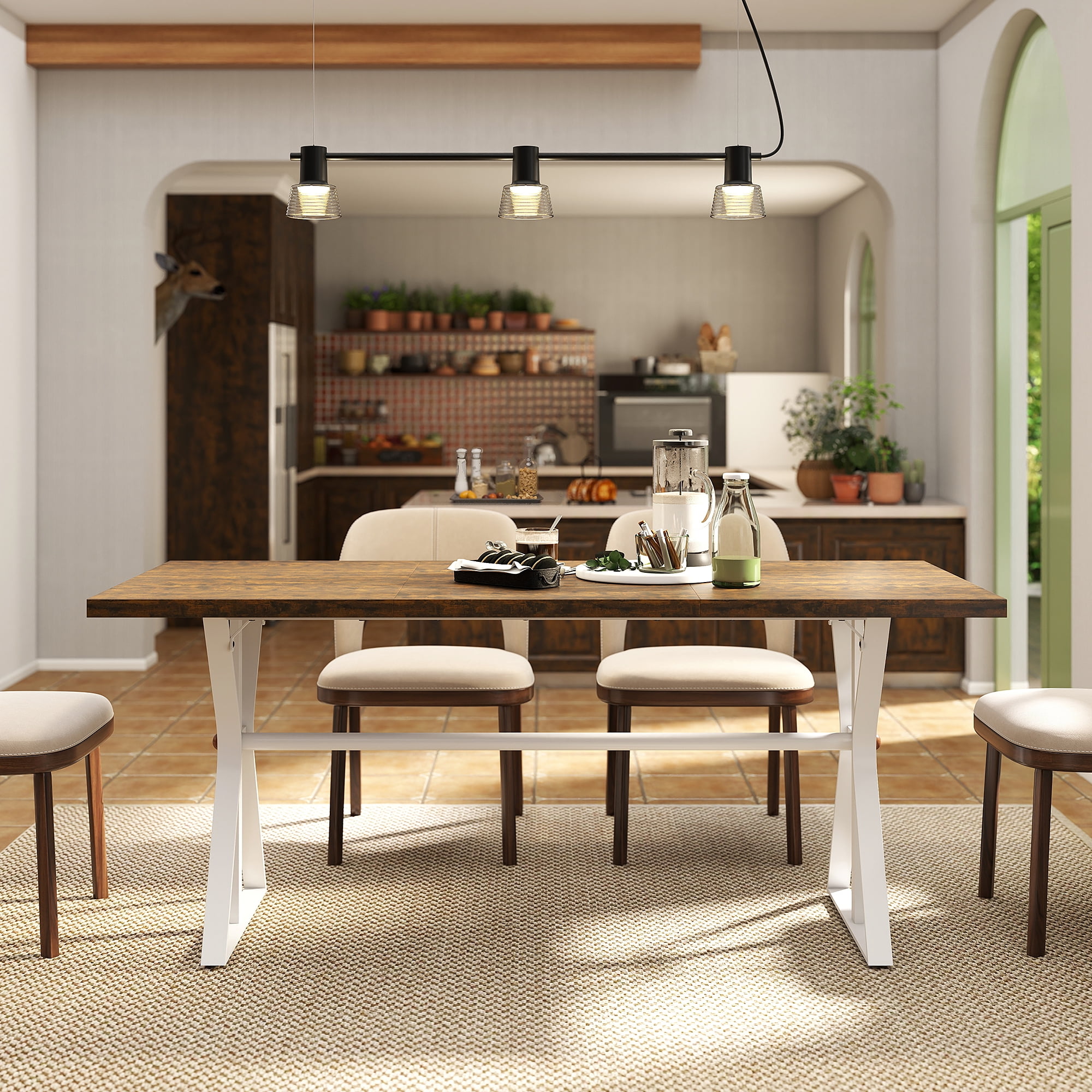 Manora 71 Inch Modern Farmhouse Rectangle Wood Dining Table, Seats 6-8, Industrial Kitchen Dining Table for Home Kitchen & Dining Room