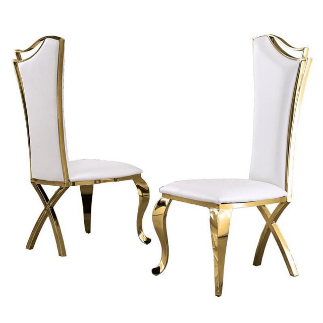 Chaises d'Appoint Élégantes en Similicuir Blanc et Acier Inoxydable Doré (Lot de 2)