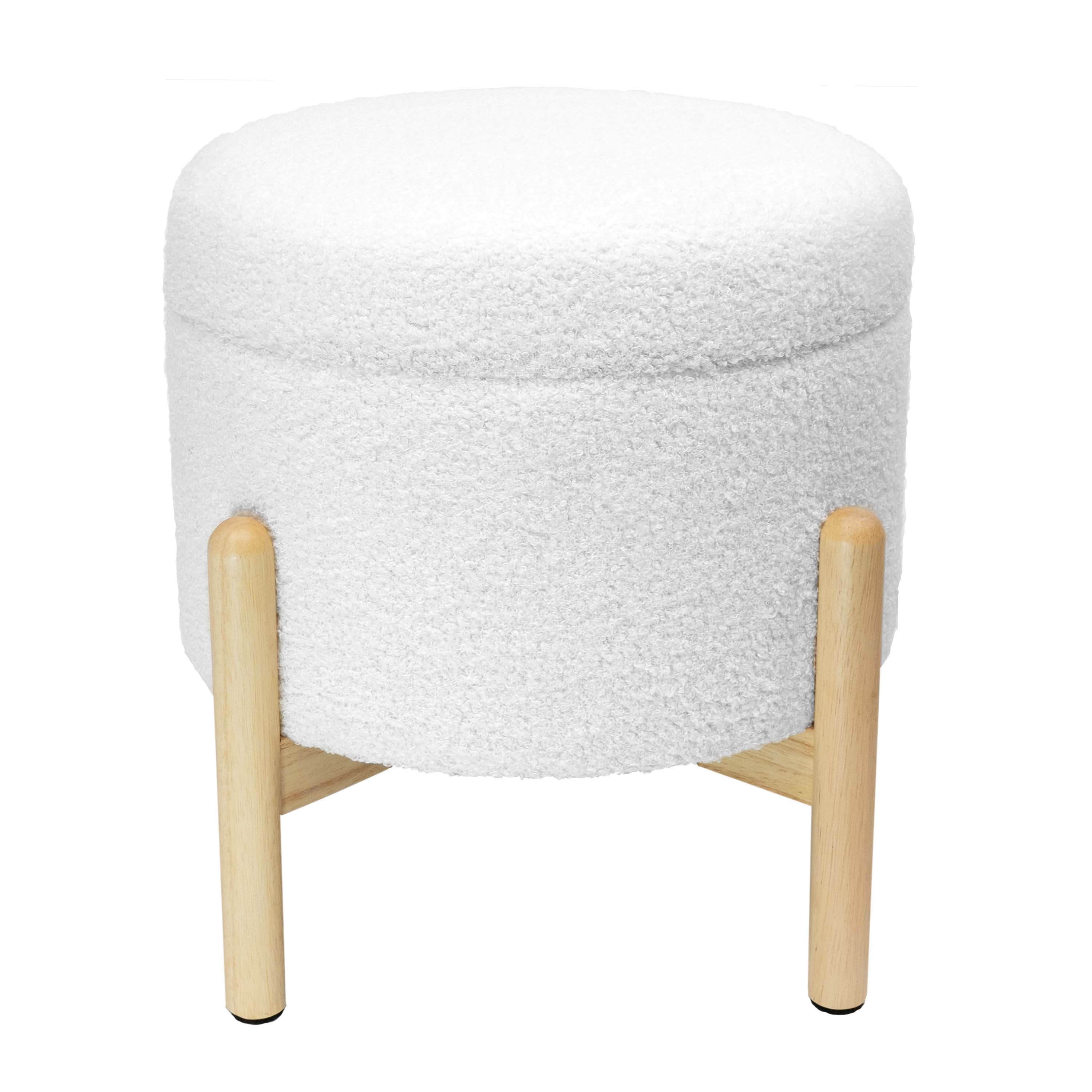 Mainstays Modern Dowel Storage Ottoman, Cream Boucle photo 3