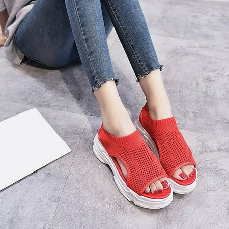 

Aayomet Casual Women Sandals Women Fish Mouth Sandals Wedge Platform Platform Sandals Boho Sandals Summer Fashion Beach Sandals Red 7