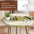 thumbnail image 4 of Bee Daisy Round Tablecloth, Fitted Table Cover with Elastic for 36"-44" Round Tables, Botanical Eucalyptus Leaves Spring Love Yellow Table Cloth Outdoor Indoor Dinning Party Waterproof Tablecloths, 4 of 7
