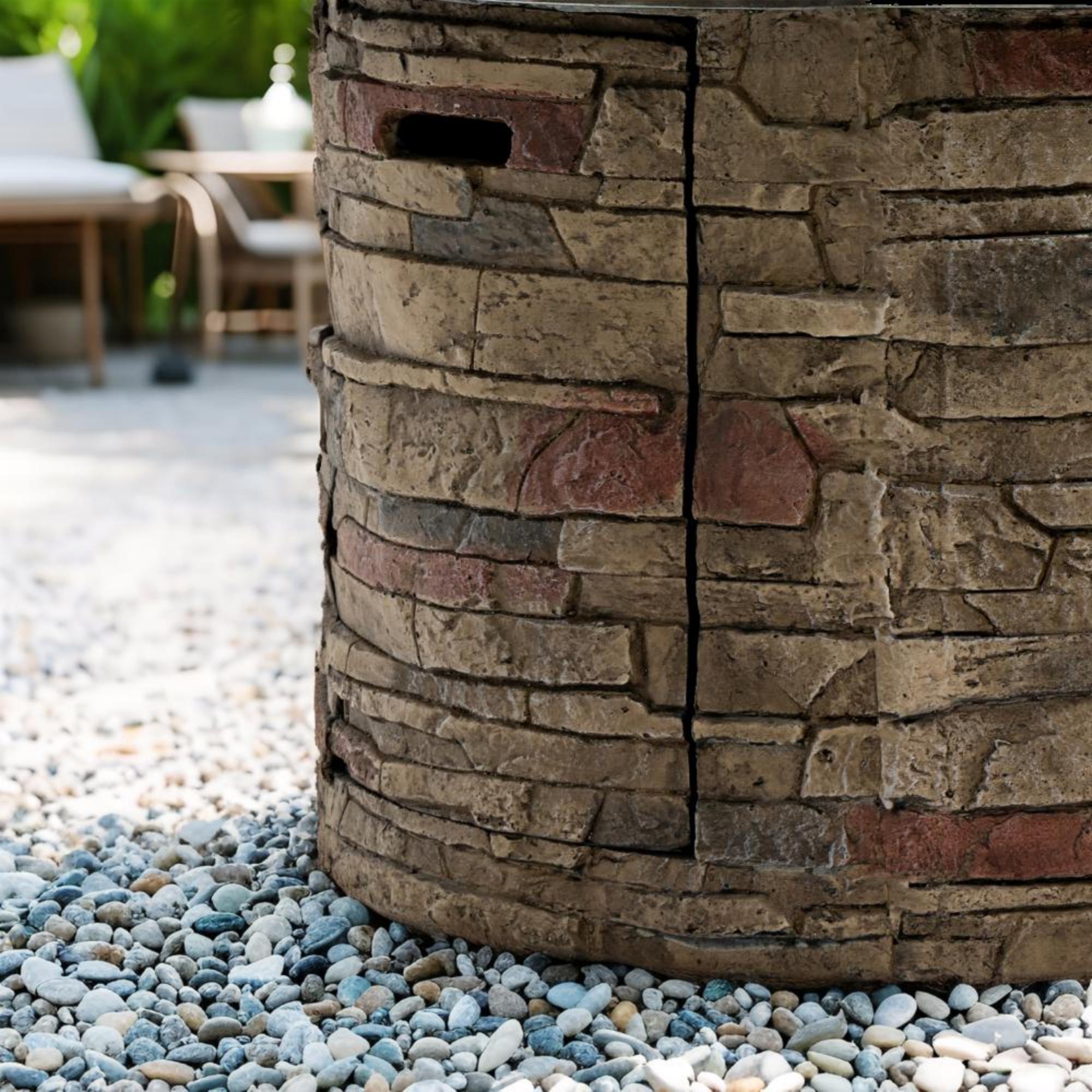 36'' Propane Gas Fire Pit Table, 50000 BTU Round Concrete Fire Pit for Outside Patio Deck Outdoor Space Backyard - Sandston