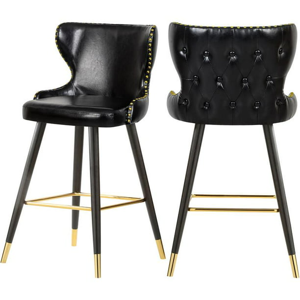 Faux Leather Bar Counter Stool Set, Black Tufted Bar Stools