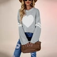 thumbnail image 2 of Clearance! Yajing Pullover Sweaters for Women Womens Pullover Sweaters Heart Print Sweater for Long Sleeve Crewneck Valentine's Day Knitted Pullover Love Tops S Gray, 2 of 5