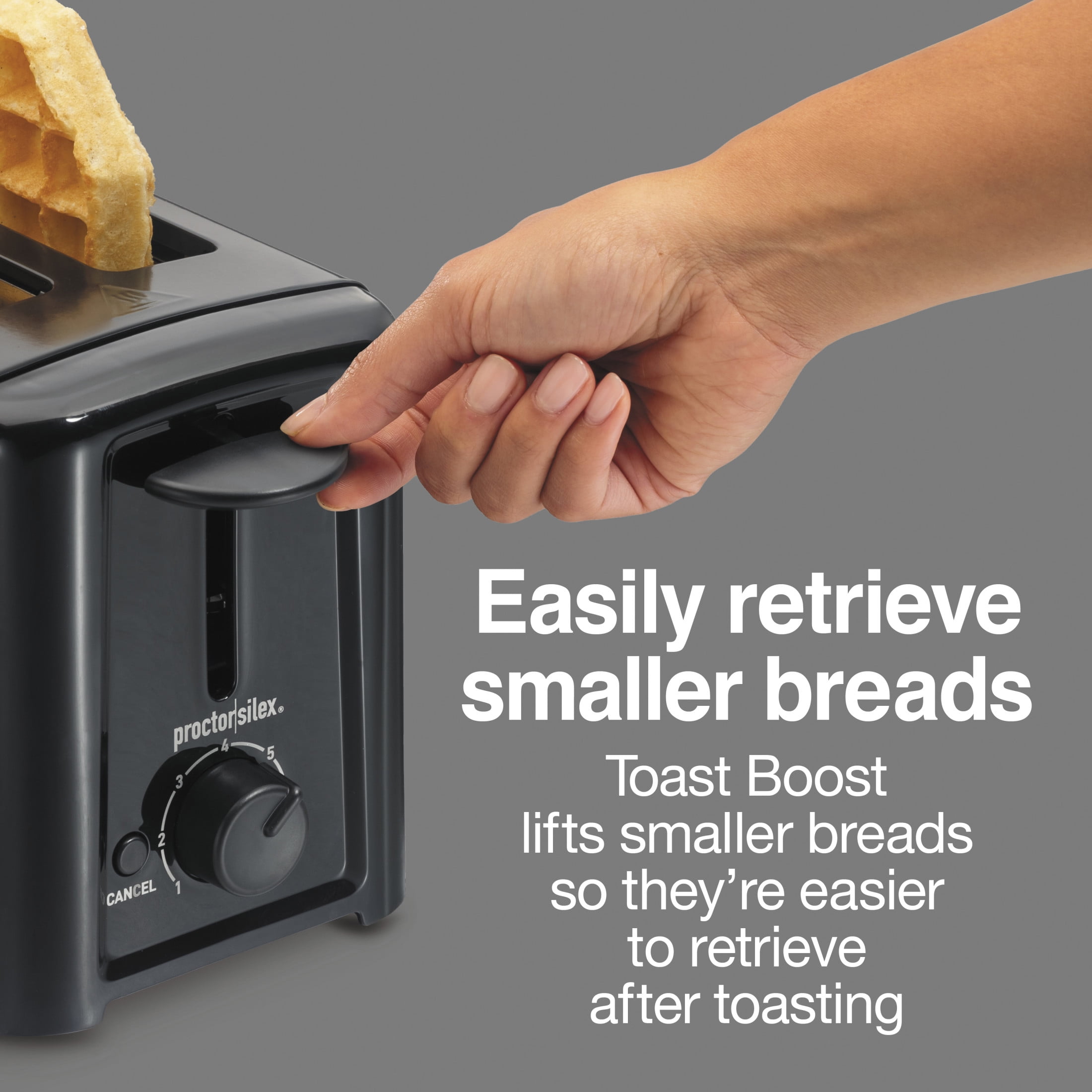 Proctor Silex Compact 2-Slice Toaster with Shade Selector, Toast Boost & Removable Crumb Tray, Black