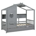 thumbnail image 5 of Harper & Bright Designs Wooden Twin Size House Bed Frame with Trundle and Storage Shelves, House-Shaped Beds with Roof and Window Design for Girls Boys Bedroom, Gray, 5 of 16
