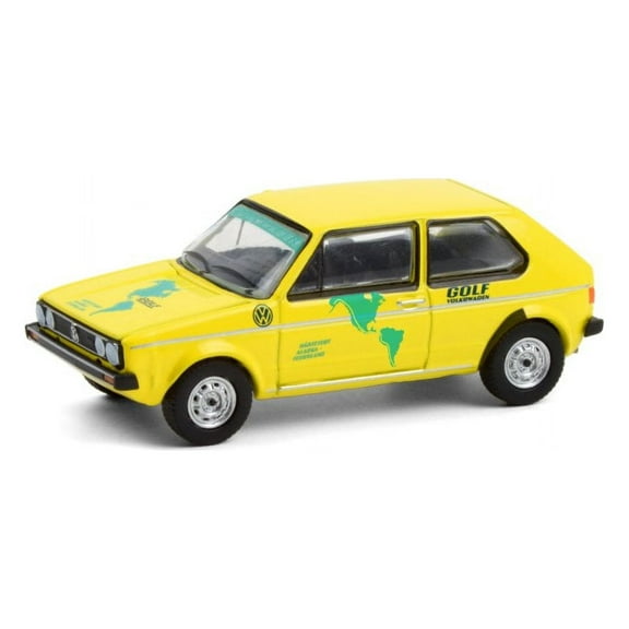 1974 Volkswagen Golf Mk1 - Hartetest Alaska-Feuerland Alaska, USA to Tierra Del Fuego, Argentina Car #1, Yellow - Greenlight 30238/48 - 1/64 scale Diecast Model Toy Car