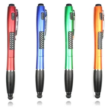 Stylus Pen [4 Pcs], 3-in-1 Touch Screen Pen (Stylus + Ballpoint Pen + LED Flashlight) For Smartphones Tablets iPad iPhone Samsung LG Sony etc [Red + Green + Orange + (Best Flashlight App For Iphone 4)