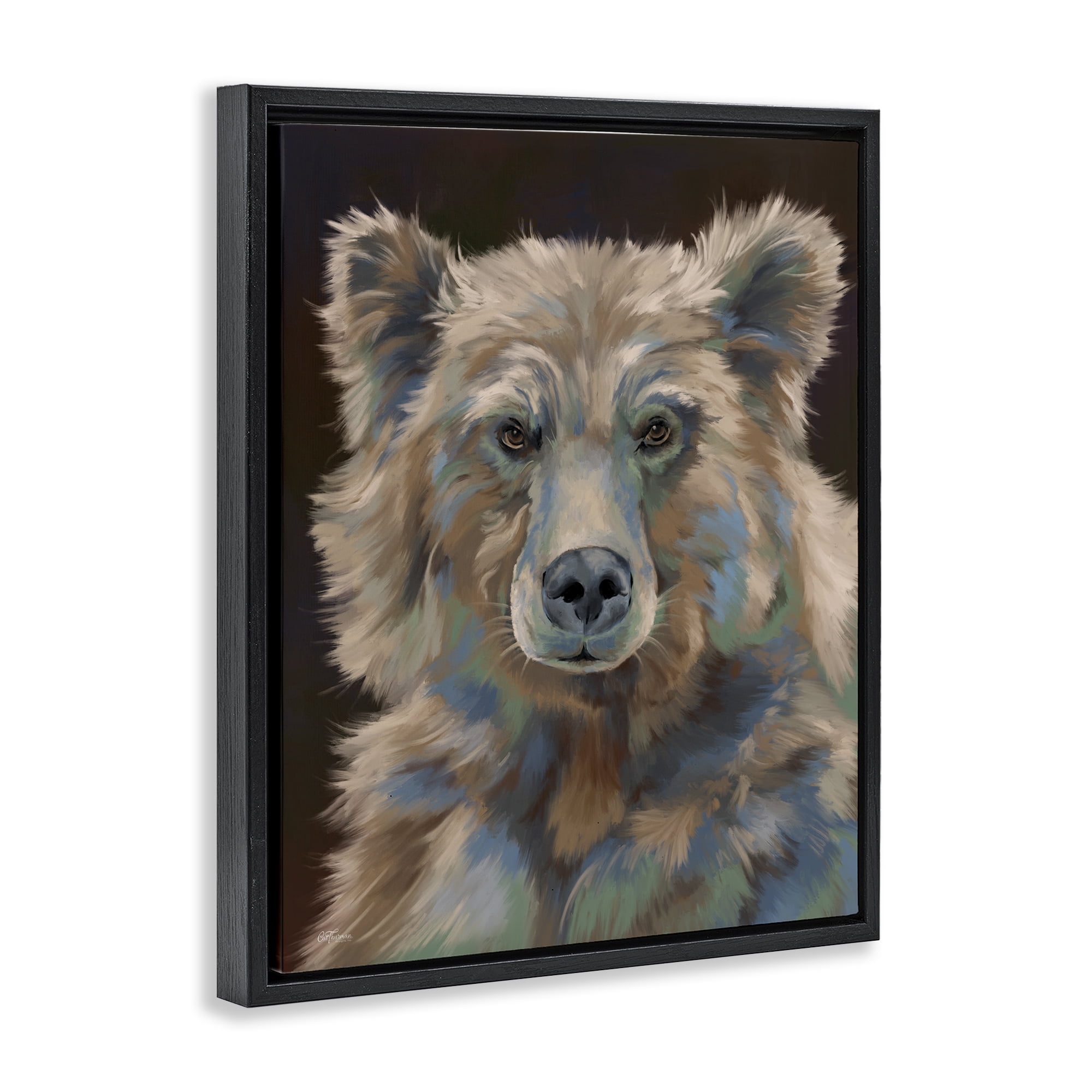 Stupell Industries Fluffy Bear Portrait Animals & Insects Painting Black Floater Framed Canvas Art Print Wall Art, 17 x 21