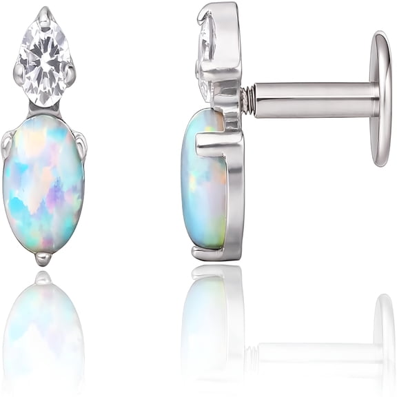 DESIGNICE Titanium Tragus Piercing Jewelry, Surface Tragus Piercing Jewelry, White Opal Earrings, 2 Pieces