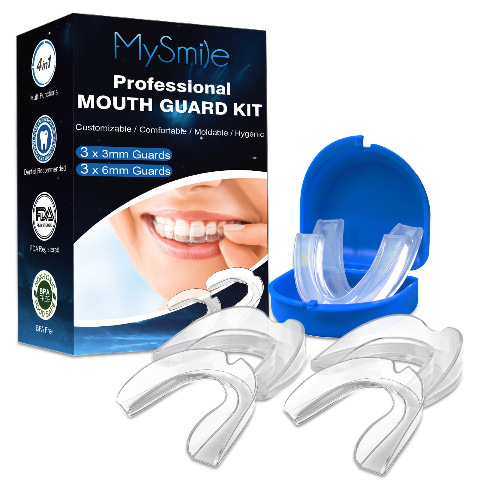 (5 pack) MySmile 6pc 3S+3M Adult Kids Mouth Guard for Grinding Teeth at Night Anti-Snoring Device